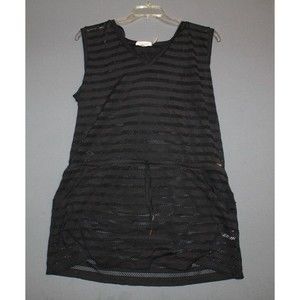 Calvin Klein Women's Burnout Drawstring Tunic Swim Cover up-Black L/XL w/ hood